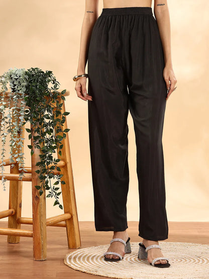Black Silk Crepe Cut Dana Work Straight Kurta Dupatta Pant Set