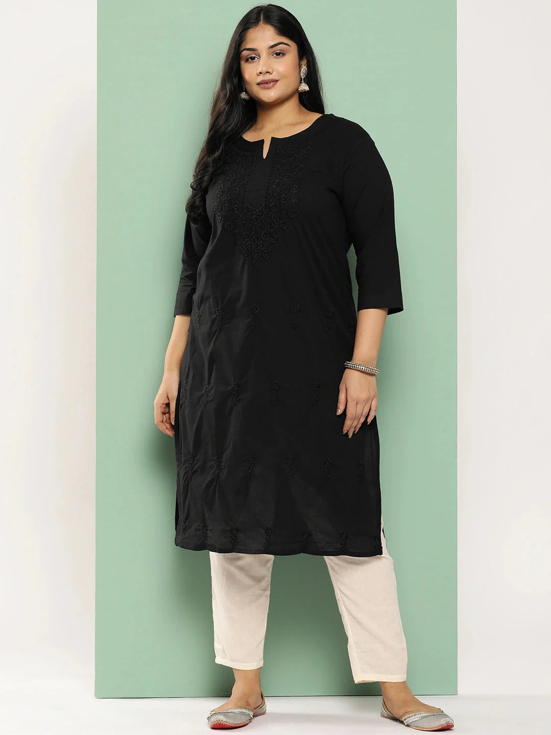 Black Straight Plus Size Kurta For Women