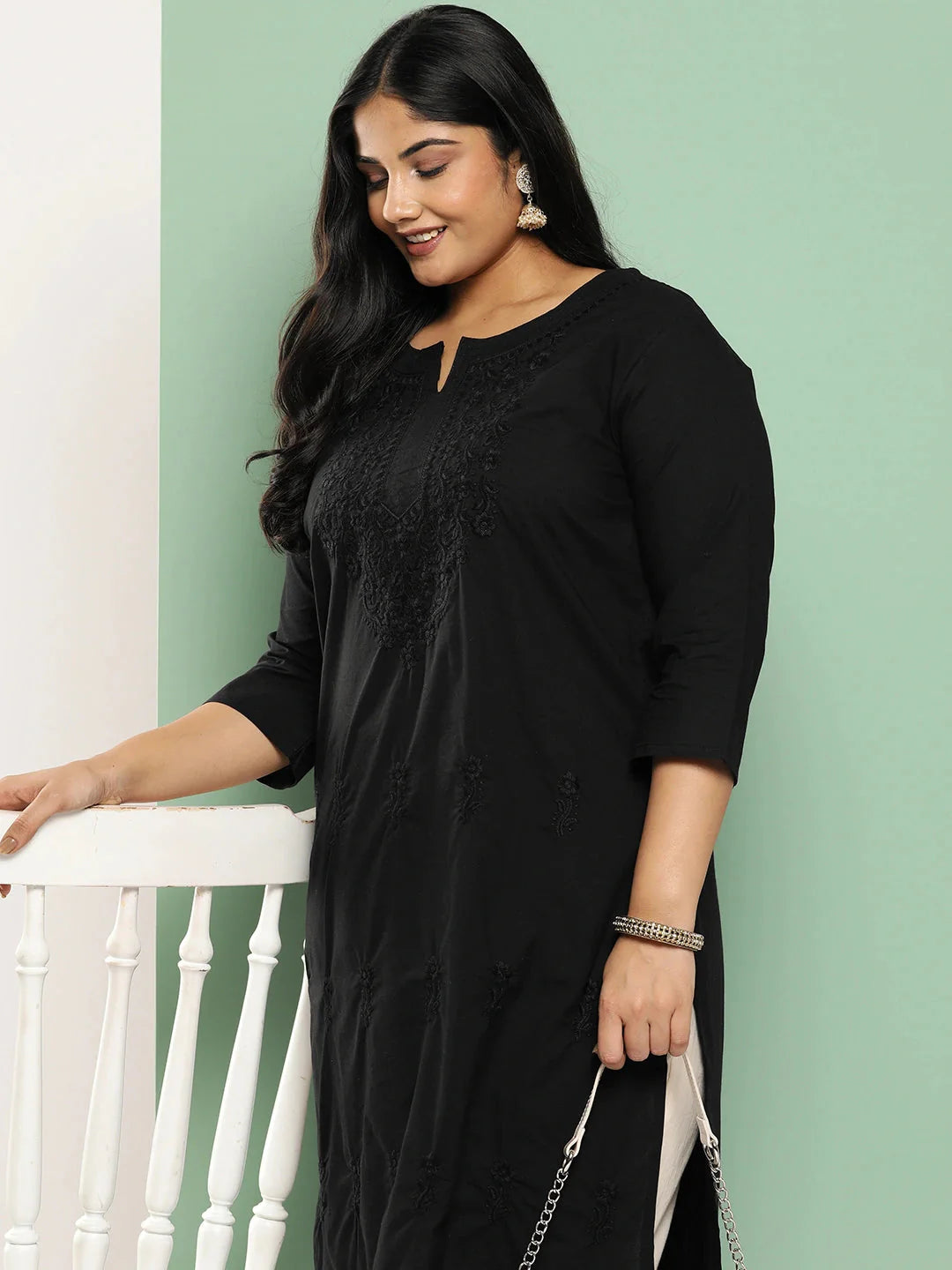 Black Straight Plus Size Kurta For Women