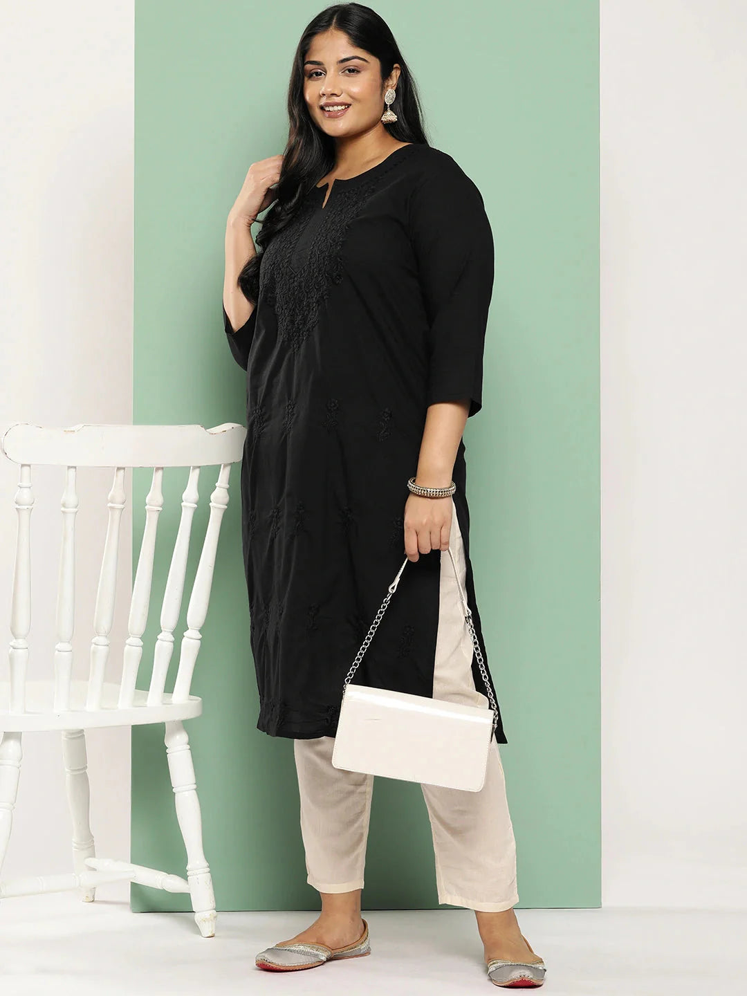 Black Straight Plus Size Kurta For Women