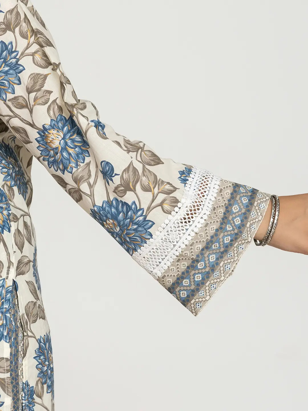 Blue And Off White Cotton Pakistani Style Kurta Dupatta Set