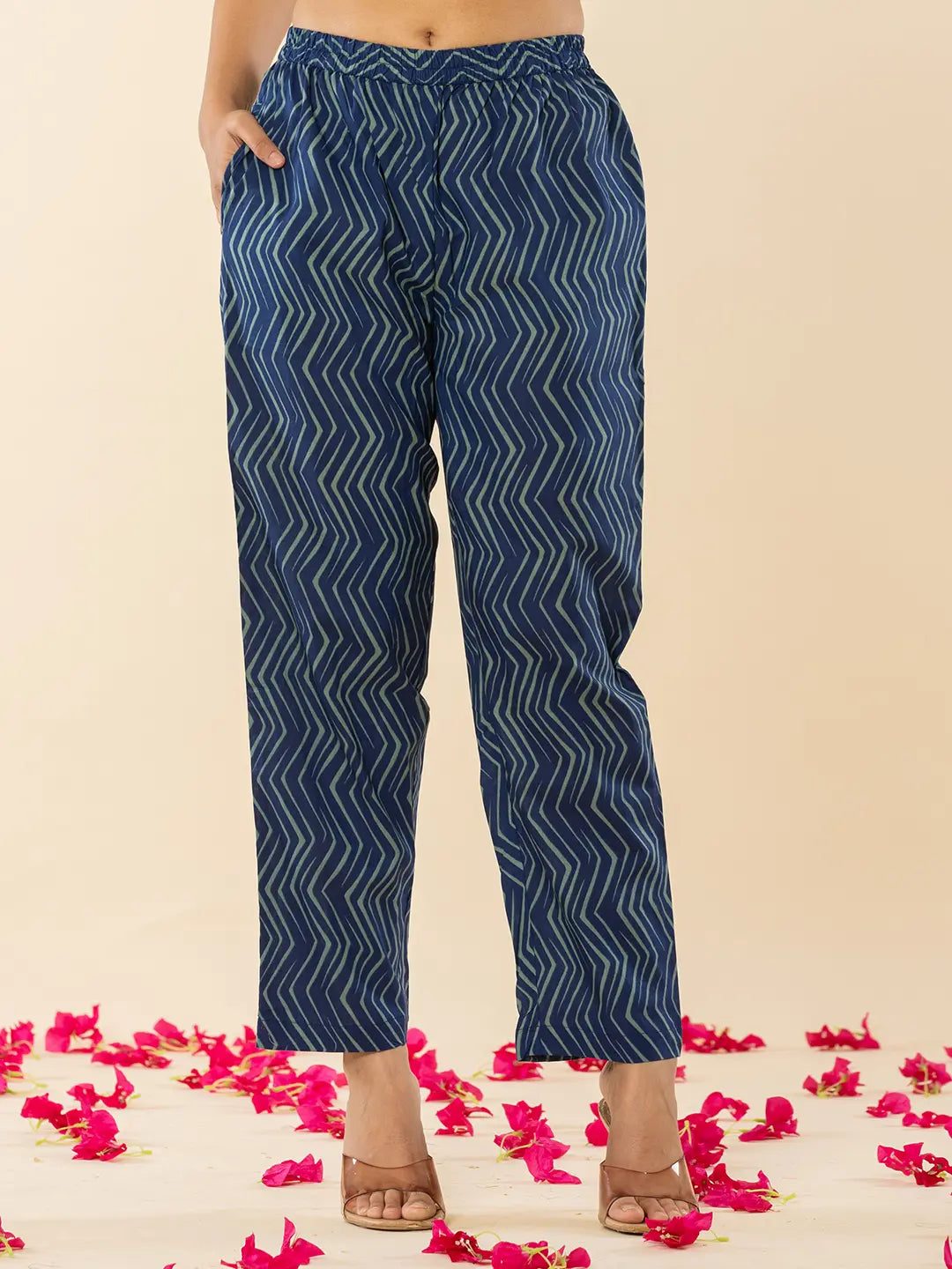 Blue Cotton Dori Embroidery Straight Kurta Dupatta Pant Set