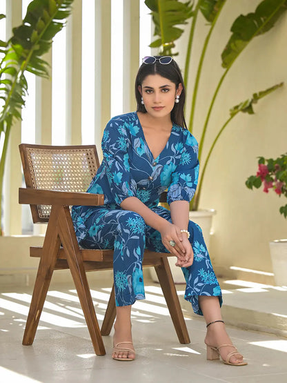 Blue Cotton Ethnic Motifs Print Co Ord Set