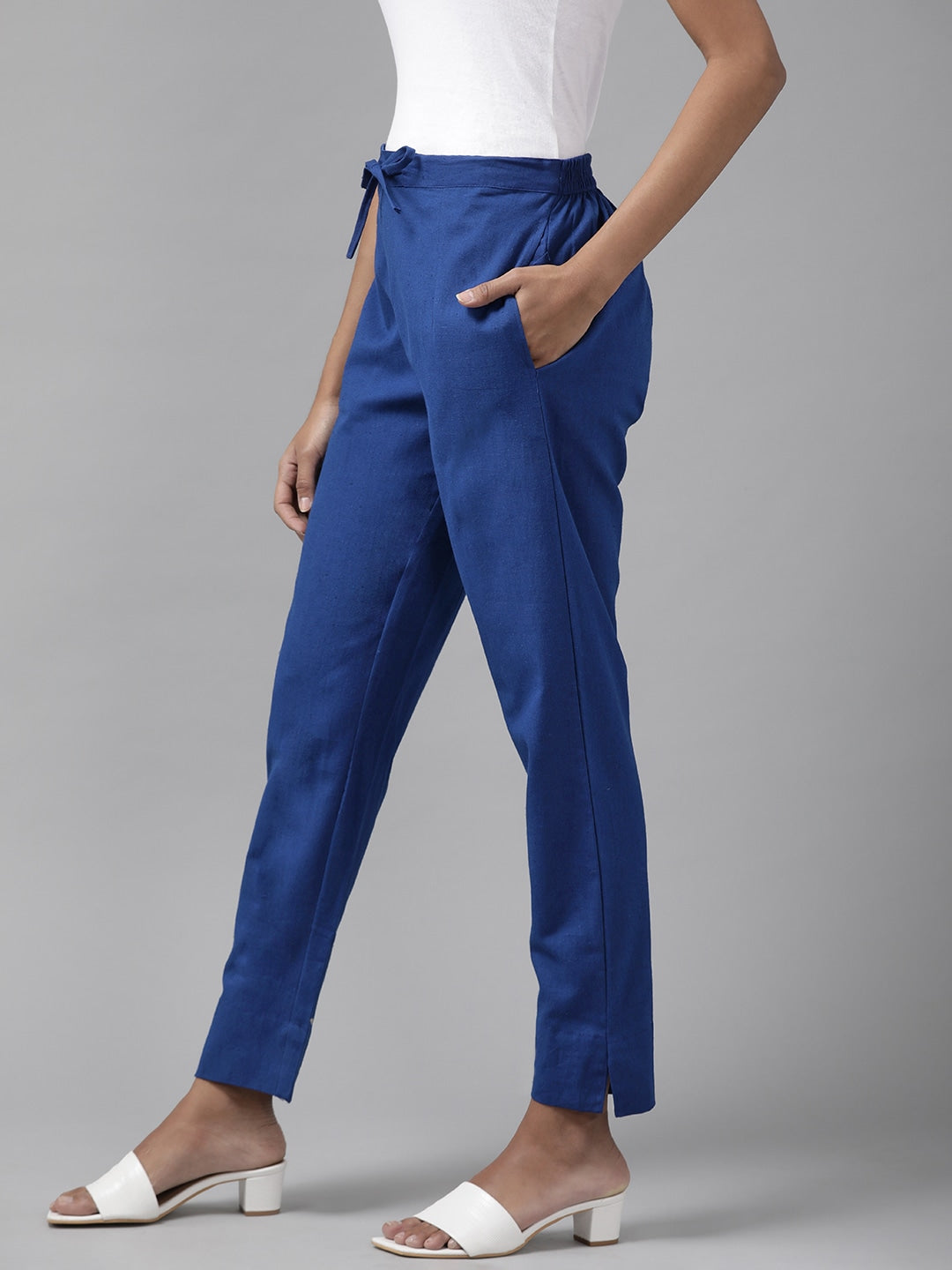 Blue Cotton Fit Trousers