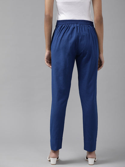 Blue Cotton Fit Trousers