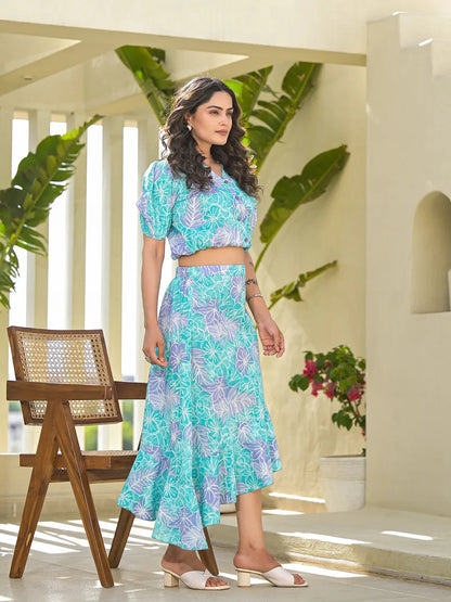 Blue Cotton Floral Print Co Ord Set