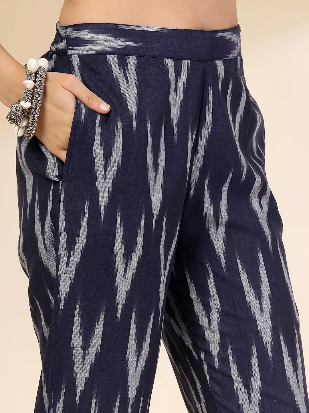 Blue Cotton Front Slit Ikat Cord Set