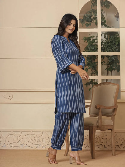 Blue Cotton Ikat Co Ord Set