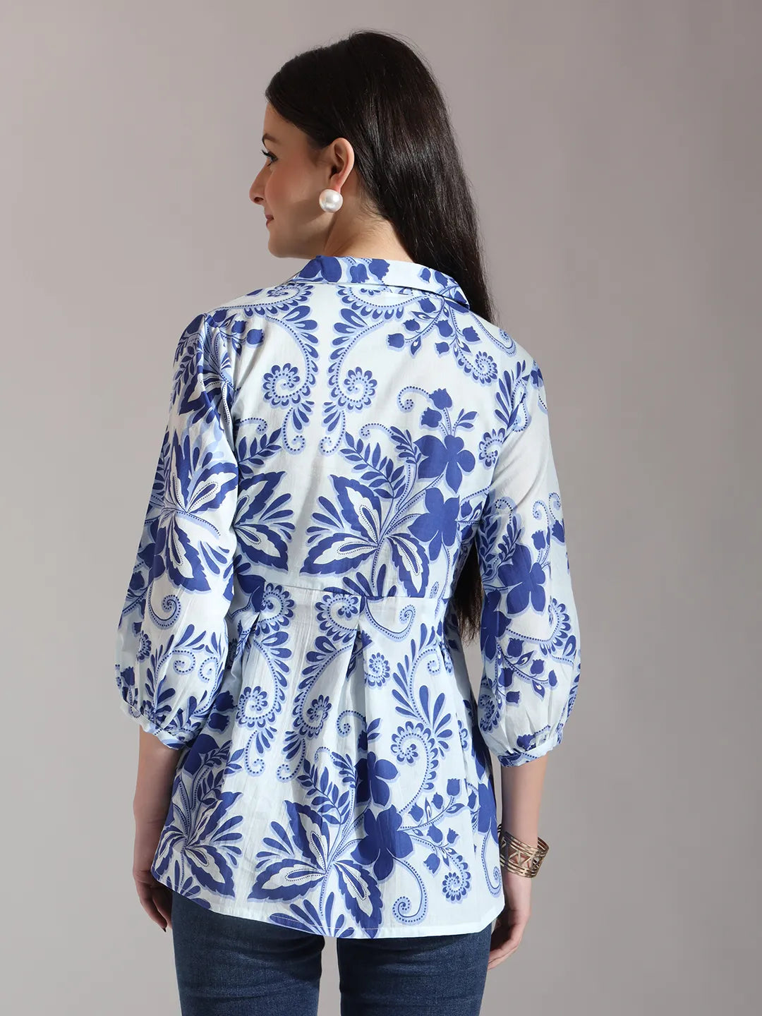 Blue Cotton Peplum Top