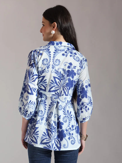 Blue Cotton Peplum Top
