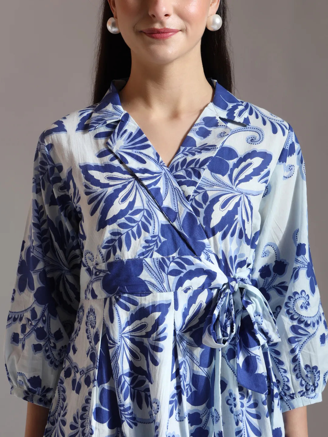 Blue Cotton Peplum Top