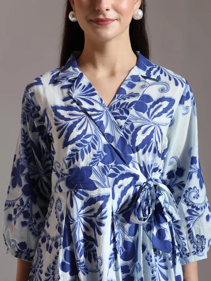 Blue Cotton Peplum Top