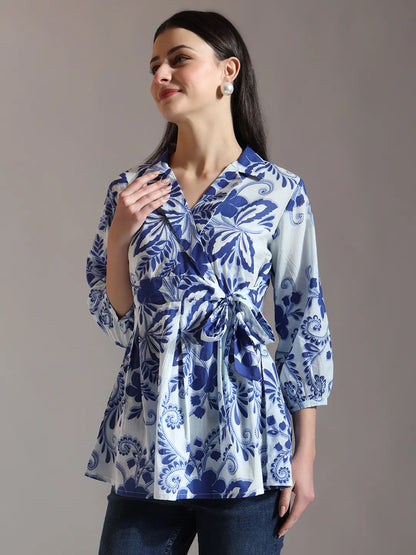 Blue Cotton Peplum Top