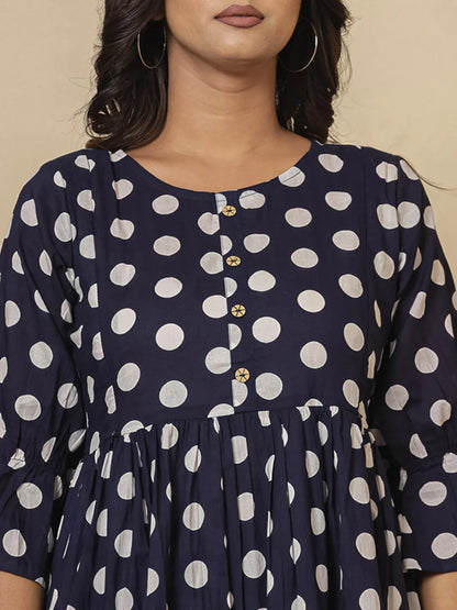 Blue Cotton Polka Dot Print Maternity Wear Kurta Pants Set