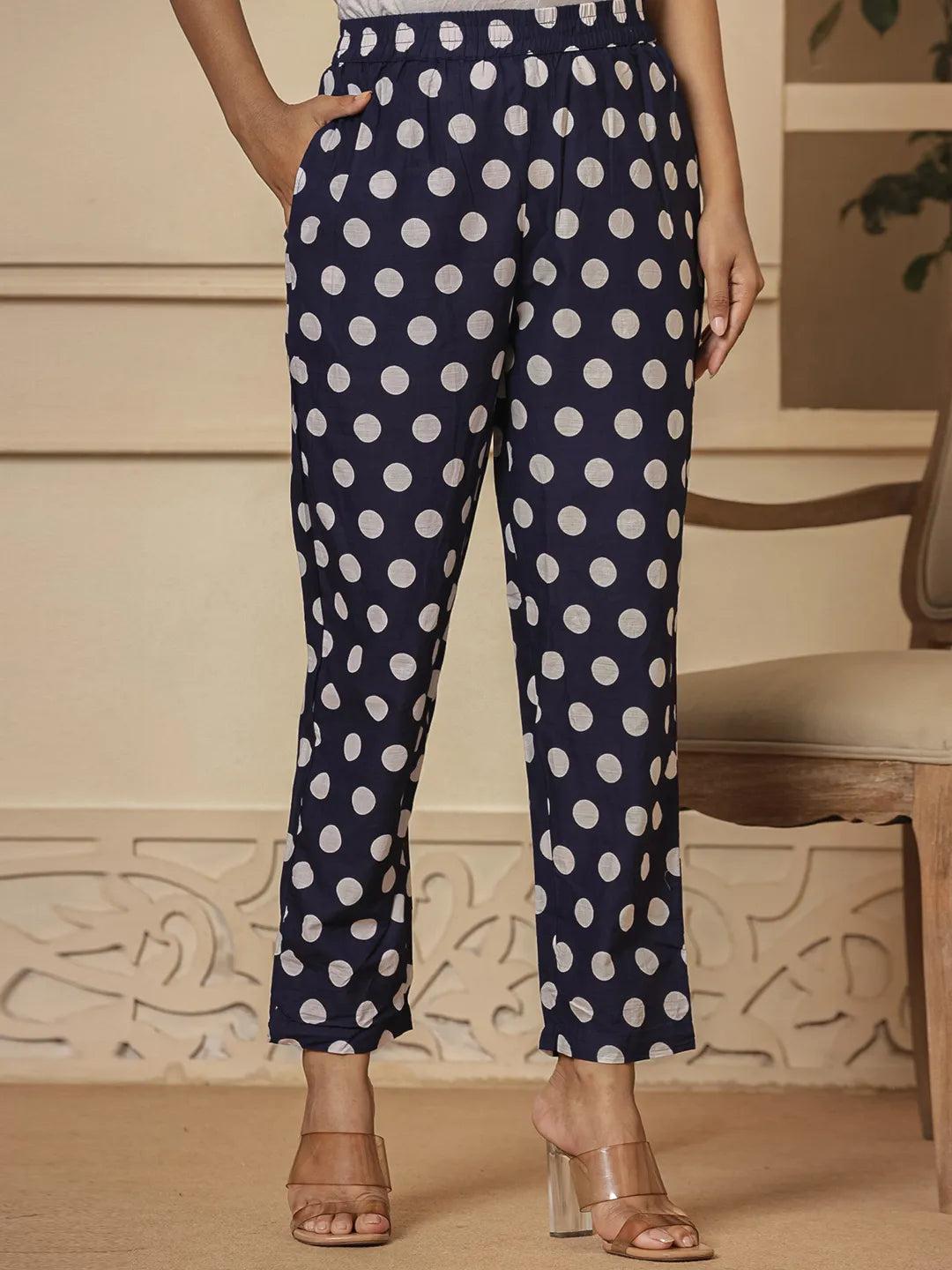 Blue Cotton Polka Dot Print Maternity Wear Kurta Pants Set