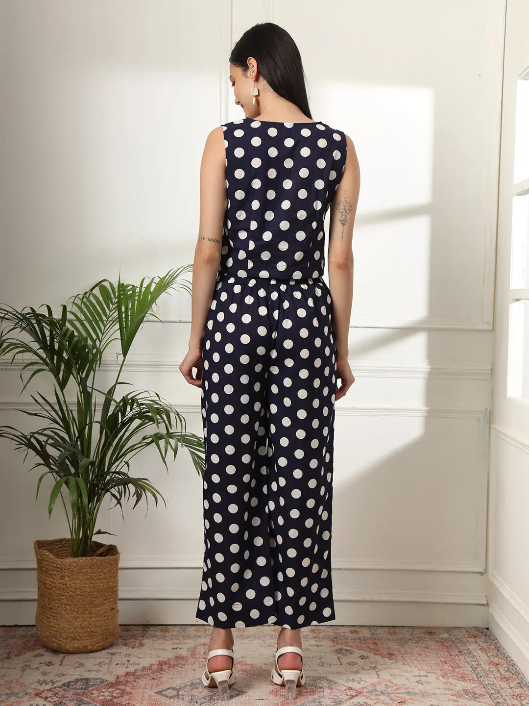 Blue Cotton Polka Dot Waistcoat Co Ord