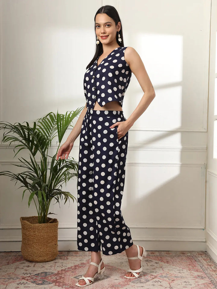 Blue Cotton Polka Dot Waistcoat Co Ord