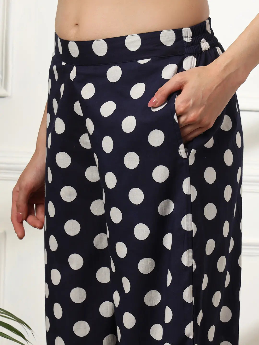 Blue Cotton Polka Dot Waistcoat Co Ord