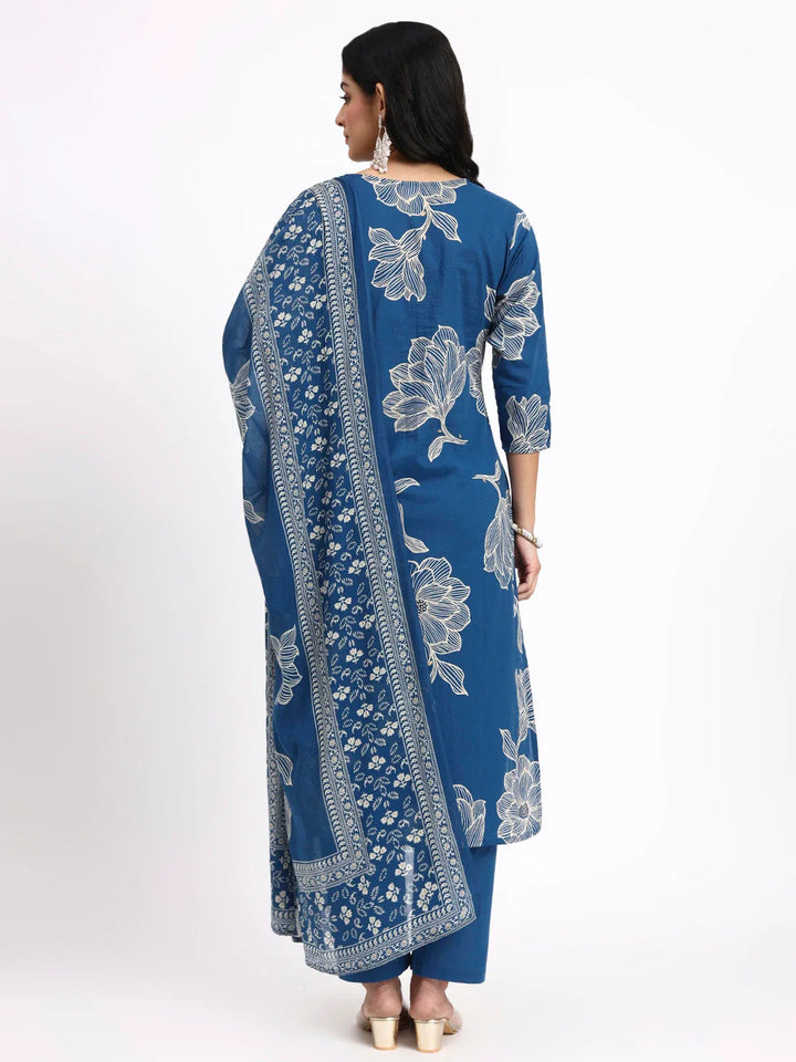Cotton Straight Kurta Pant Dupatta Set