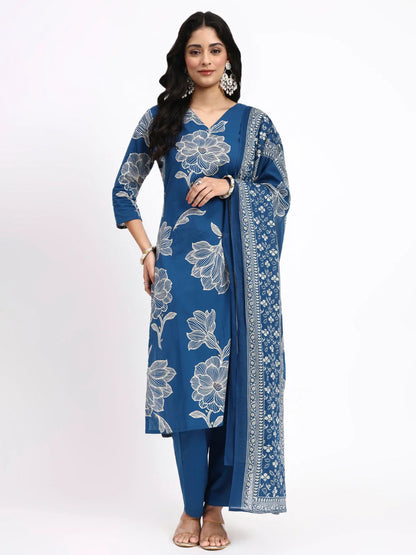 Cotton Straight Kurta Pant Dupatta Set