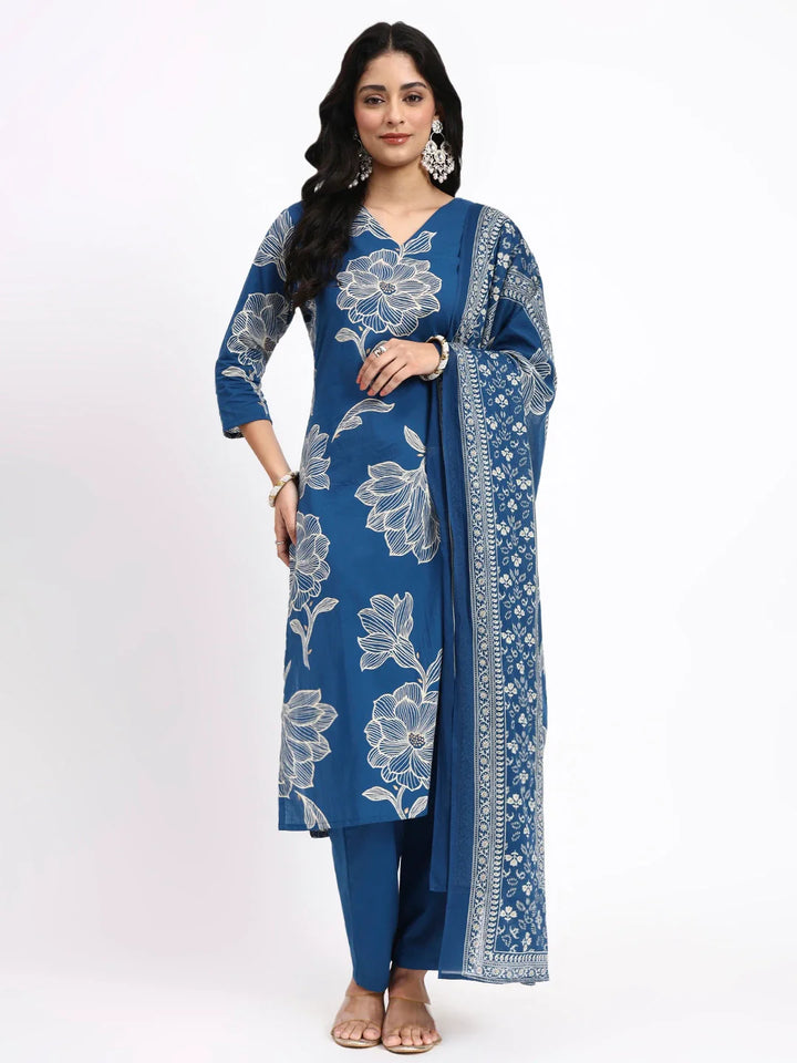 Cotton Straight Kurta Pant Dupatta Set