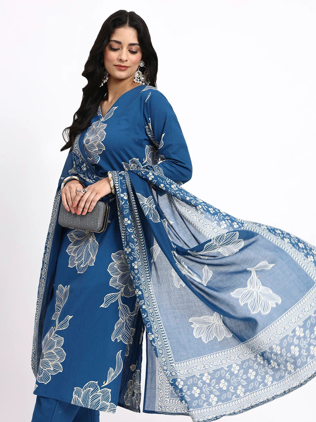 Cotton Straight Kurta Pant Dupatta Set
