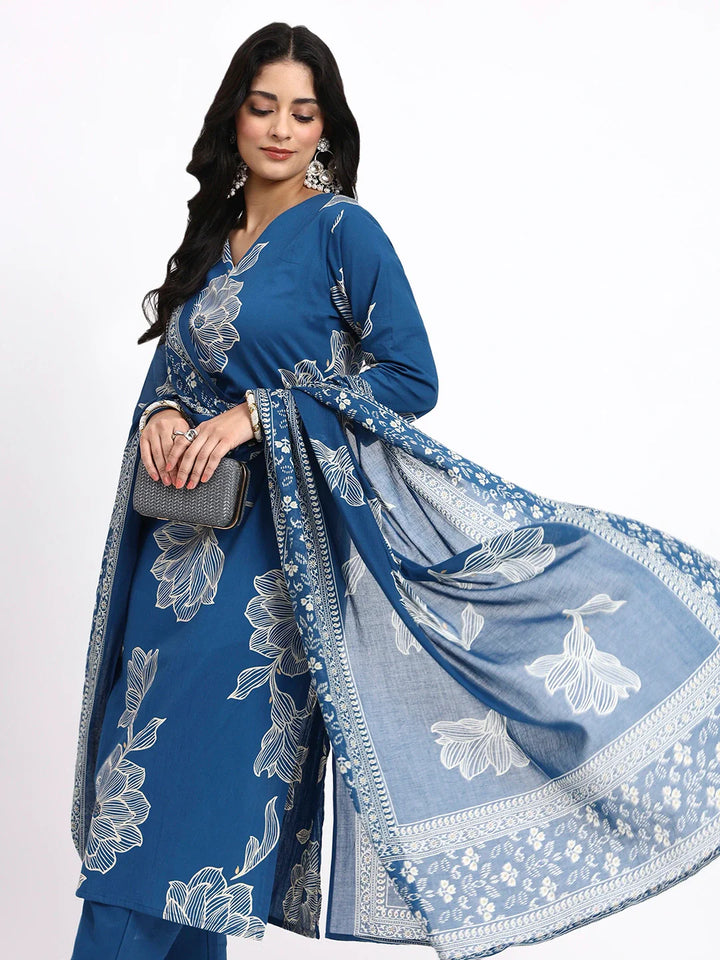 Cotton Straight Kurta Pant Dupatta Set