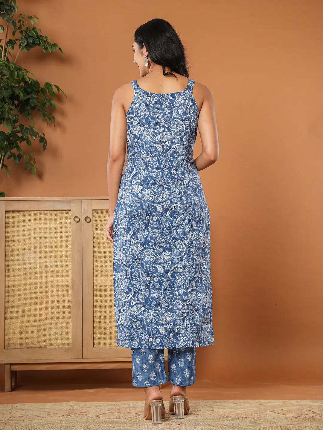 Blue Cotton Strappy Kurta Dupatta Set