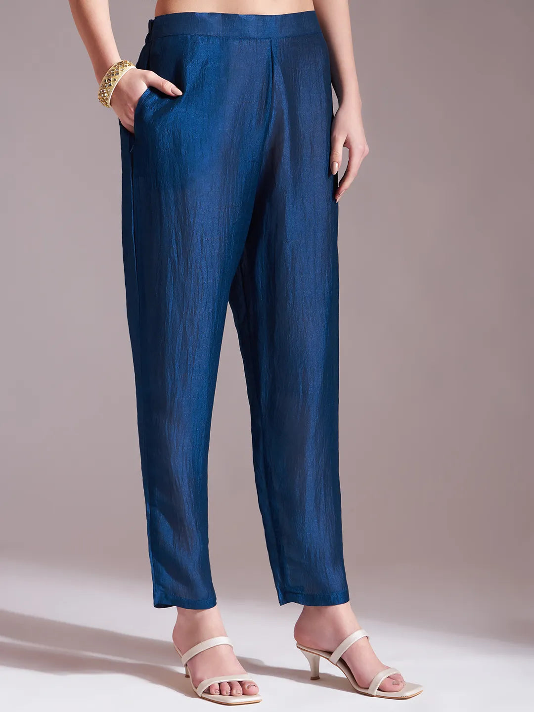 Blue Embroidered Kurta With Pant And Dupatta Comes With Cotton Lining