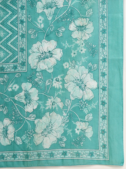 Blue Embroidered Straight Kurta Trouser And Dupatta Set