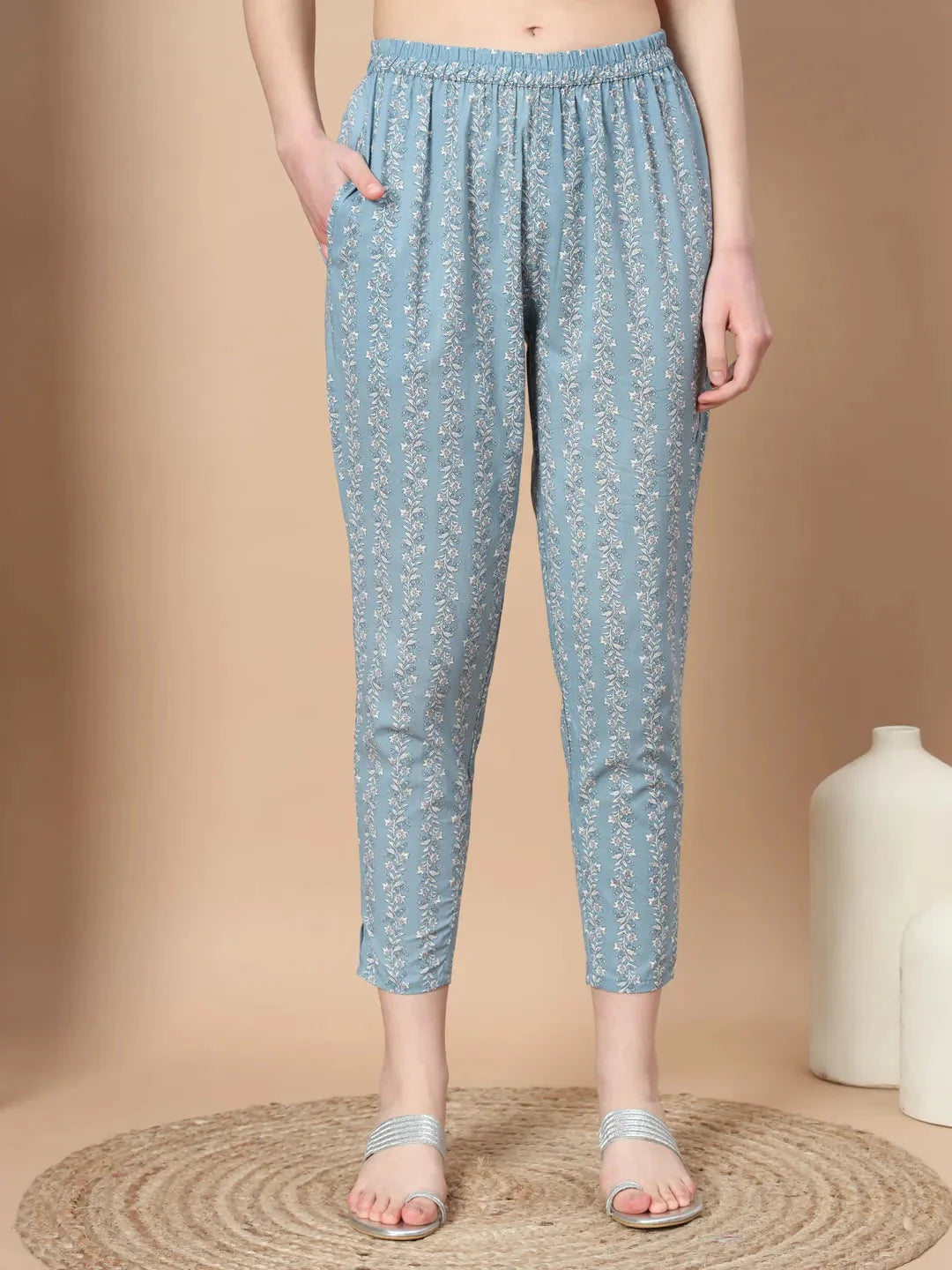 Blue Ethnic Motifs Thread Work Straight Kurta Trouser And Dupatta Set