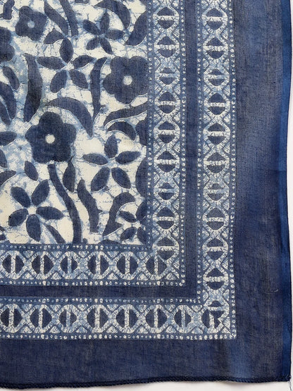 Blue Floral Print Straight Kurta Trouser Dupatta Set
