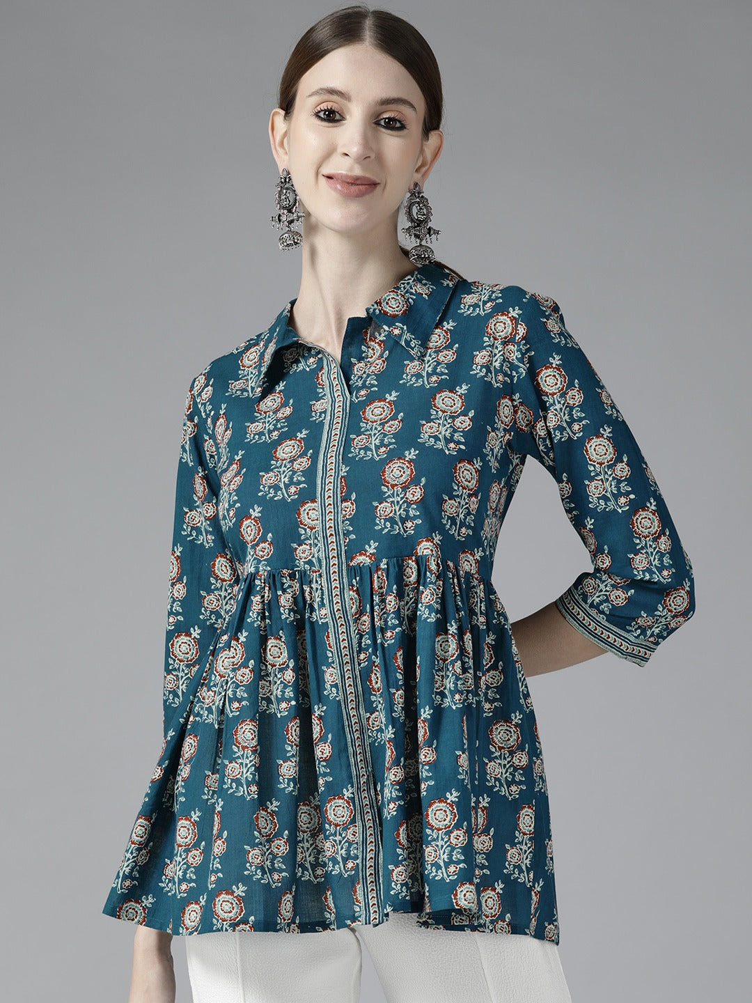 Blue  Floral Print Top