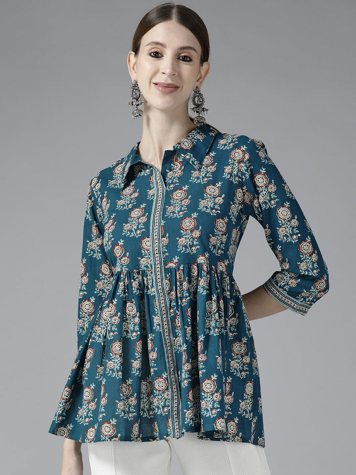 Blue  Floral Print Top