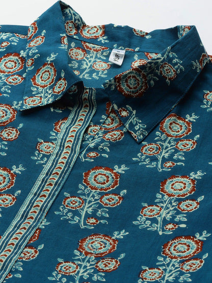 Blue  Floral Print Top