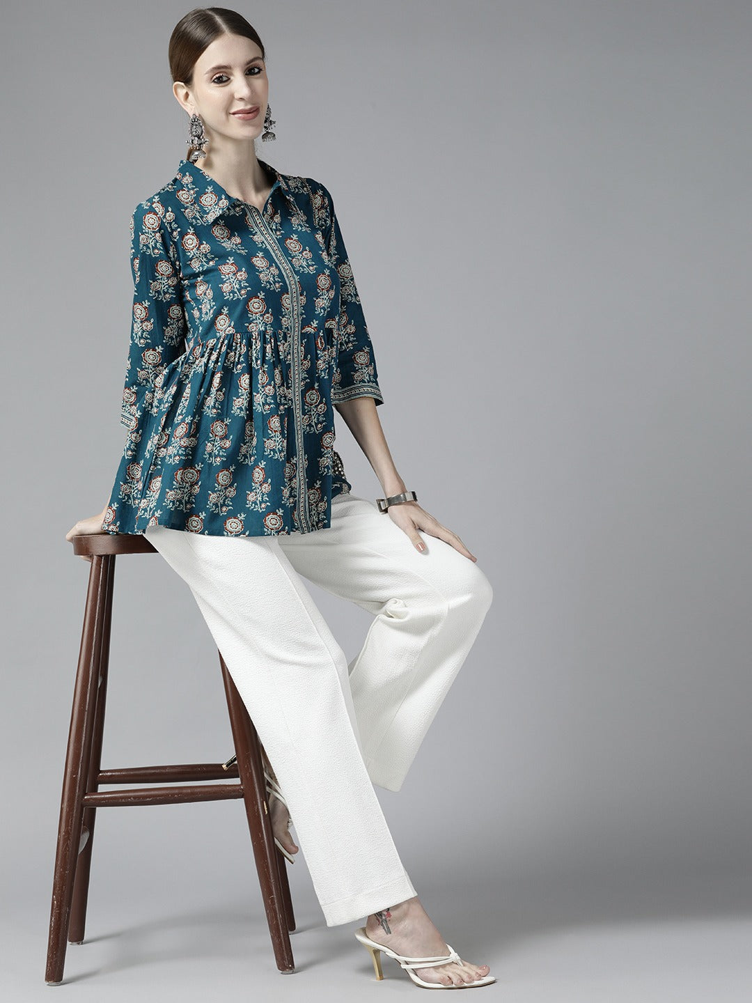 Blue  Floral Print Top