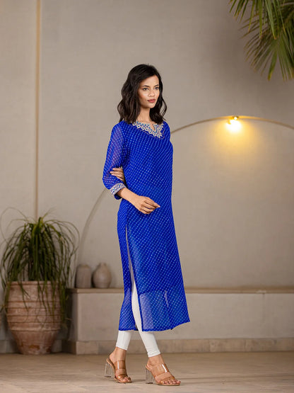 Blue Georgette Lahiya Embroidery Kurta