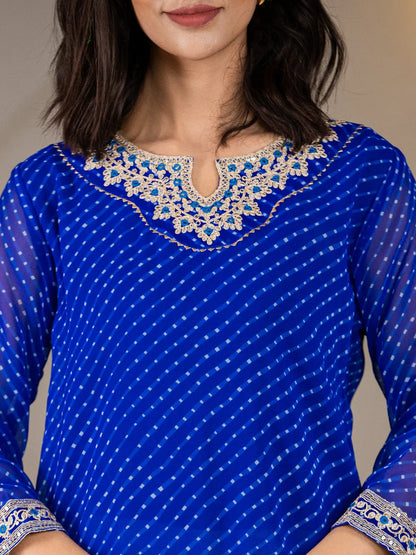 Blue Georgette Lahiya Embroidery Kurta
