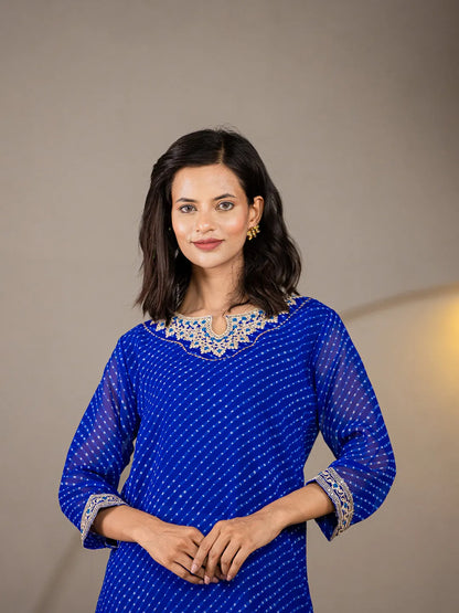 Blue Georgette Lahiya Embroidery Kurta