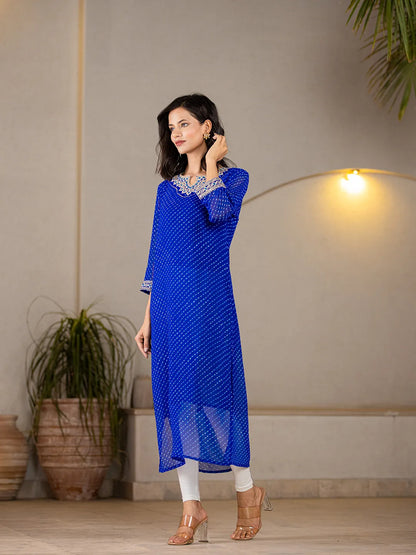Blue Georgette Lahiya Embroidery Kurta