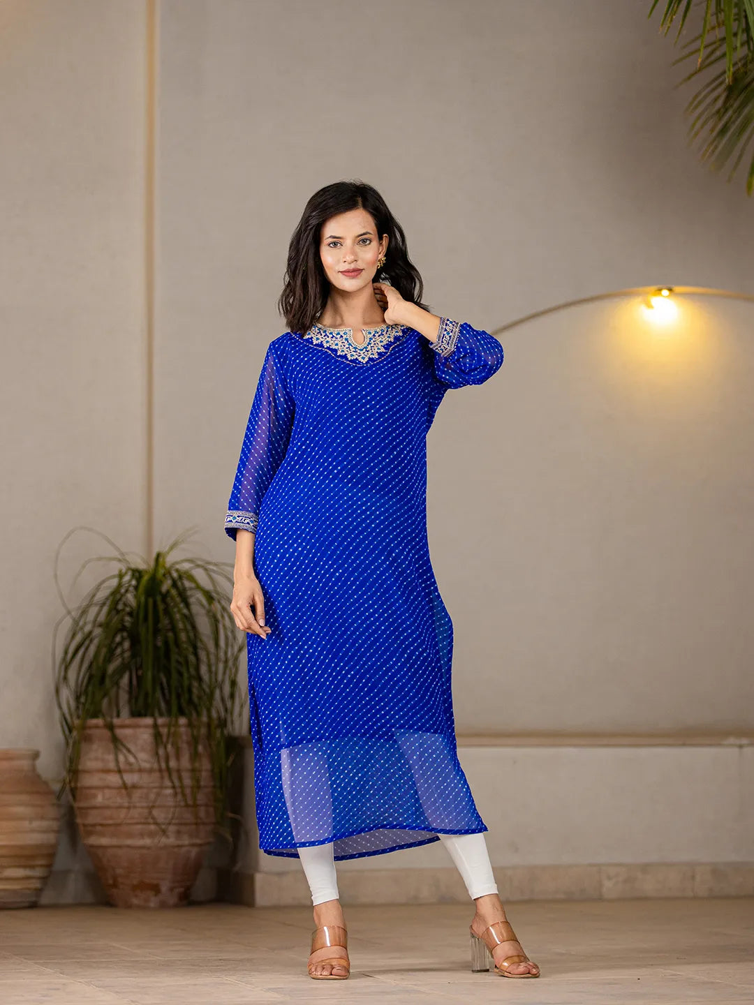 Women's Blue Poly Georgette Blue Georgette Lahiya Embroidery Kurta by Yufta, suitable for wholesale buyers, boutiques, retailers, resellers and bulk fashion orders from Trendphoria