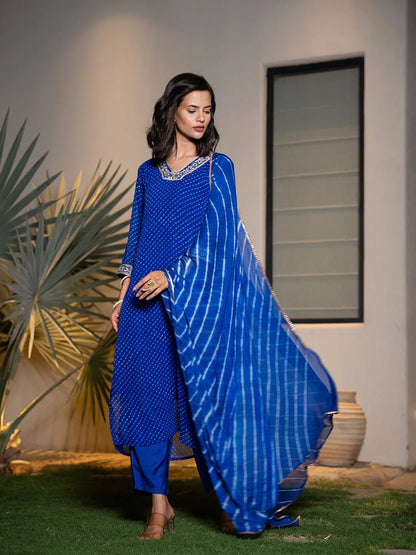 Blue Georgette Lahiya Kurta Dupatta Set