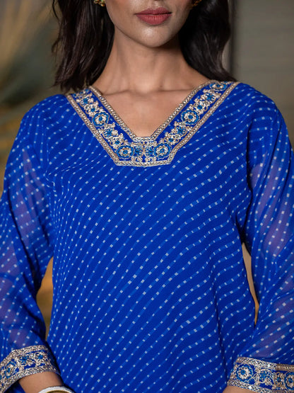 Blue Georgette Lahiya Kurta Dupatta Set
