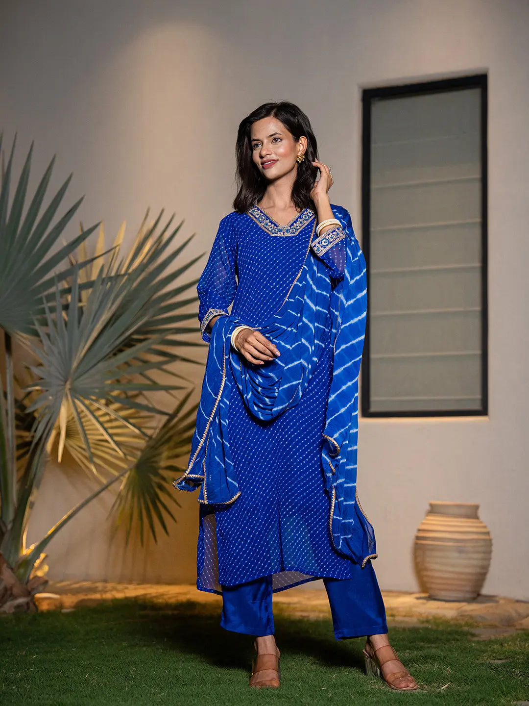Blue Georgette Lahiya Kurta Dupatta Set