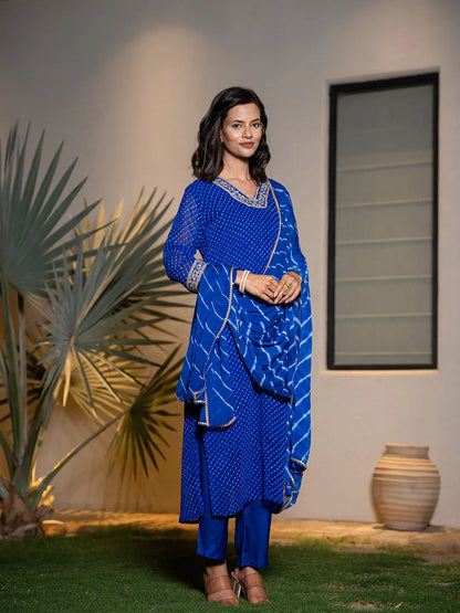 Blue Georgette Lahiya Kurta Dupatta Set