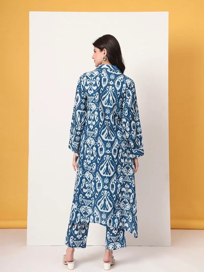 Blue Ikat Pure Cotton High Low Cord Set
