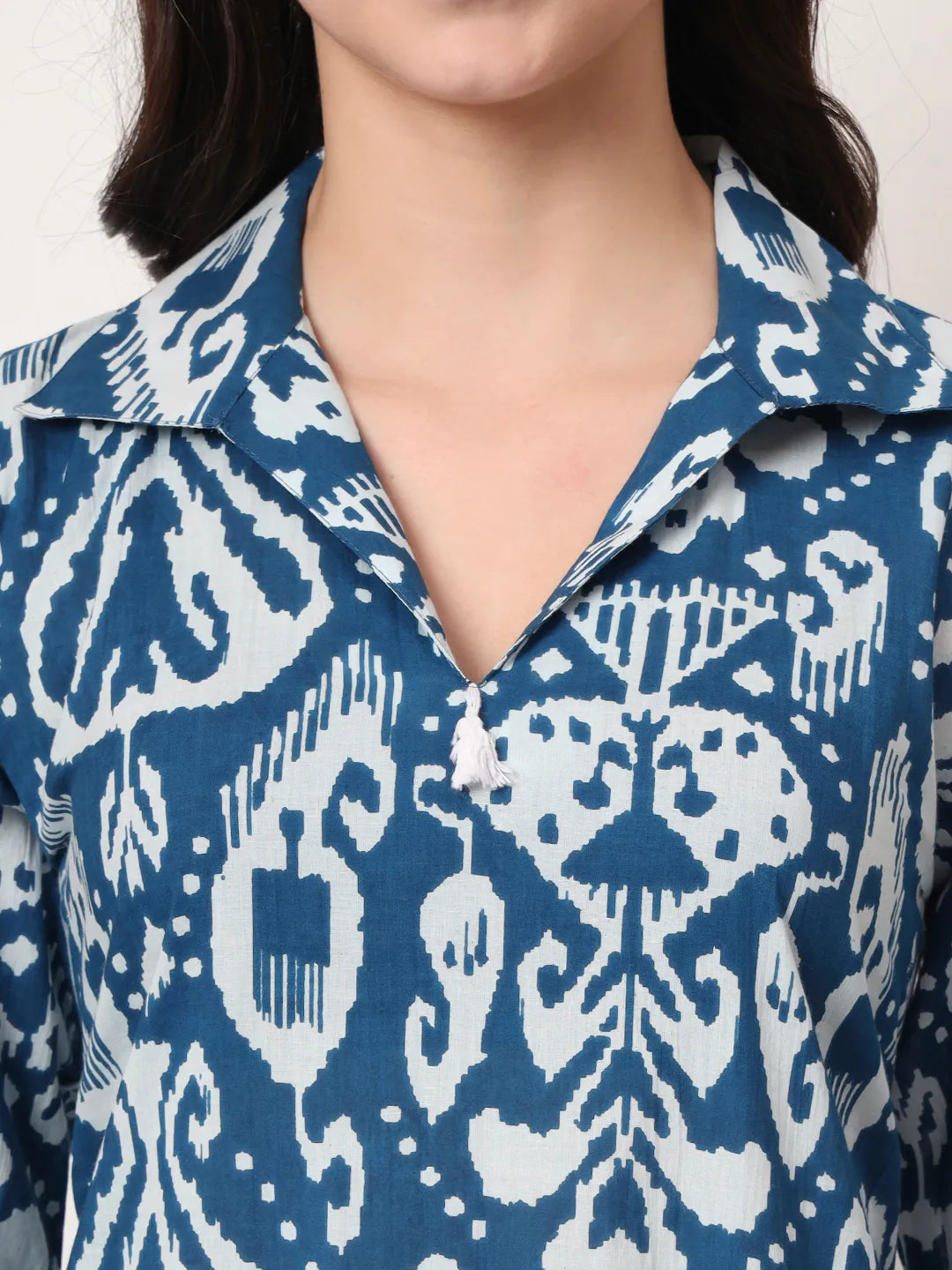 Blue Ikat Pure Cotton High Low Cord Set