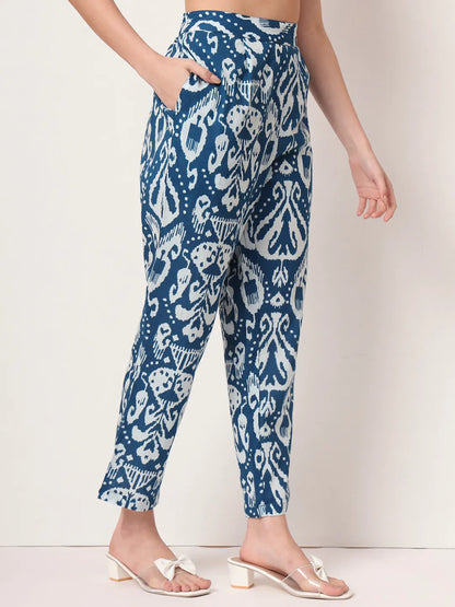 Blue Ikat Pure Cotton High Low Cord Set