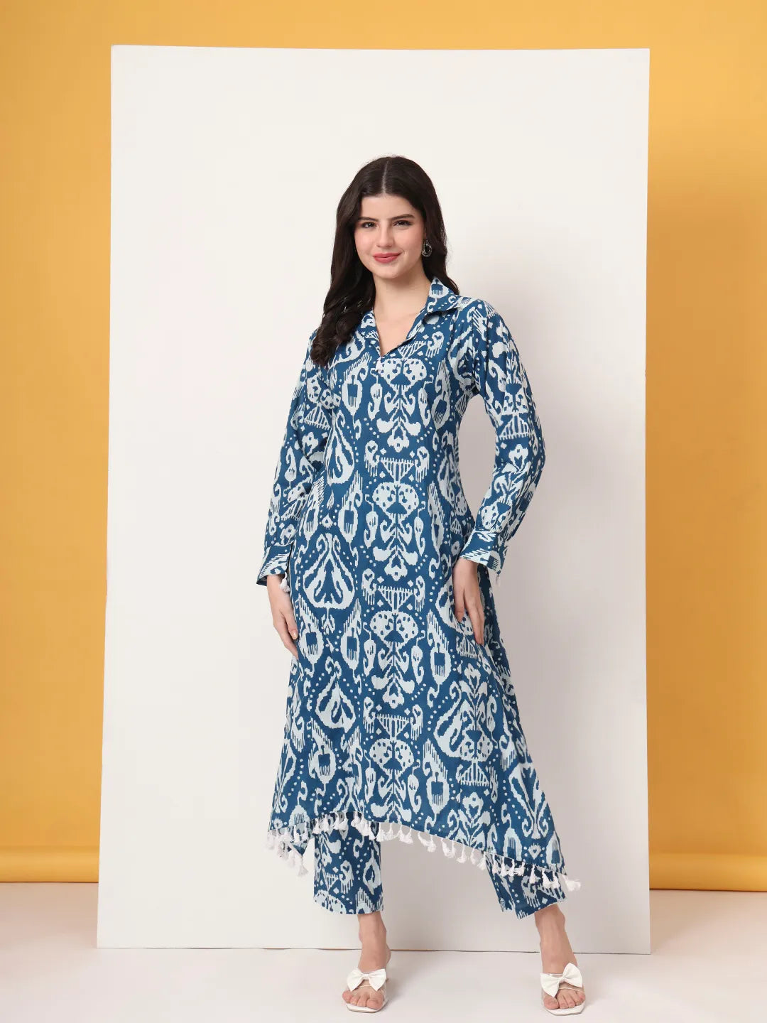 Blue Ikat Pure Cotton High Low Cord Set