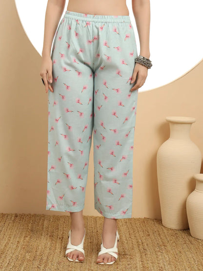 Blue Linen Cotton A-Line Kurta Dupatta Set